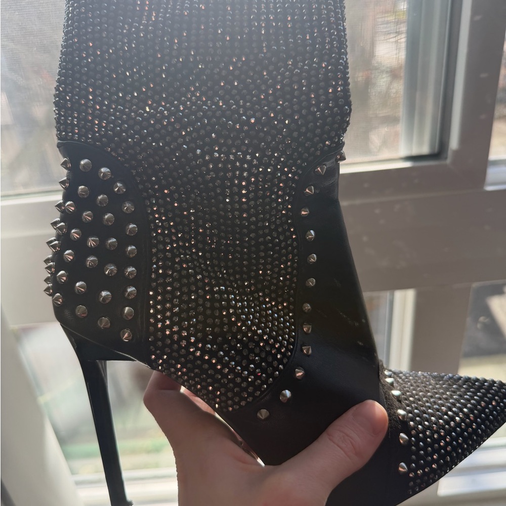 Azalea Wang Studded Black High-Heel Ankle Boots - Picture 2 of 5